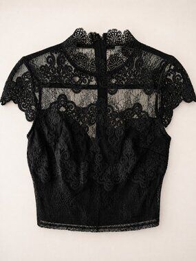 A.PEACH Black Lace Cropped Top – Size S – Sheer Elegant